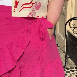 Mary Cotton Gauze Wrap Skirt - Peony