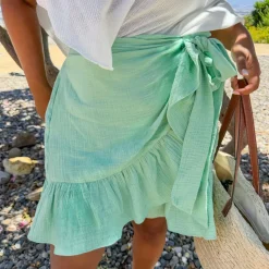 Mary Cotton Gauze Wrap Skirt - Pistachio