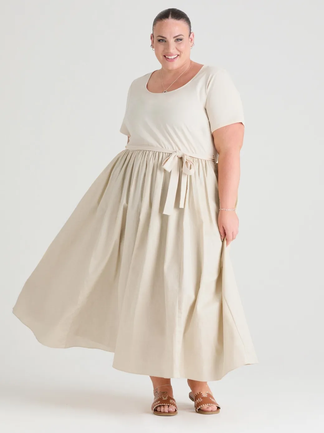 Midaxi Tee Poplin Dress - Oatmeal