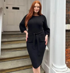 Midi Knitted Cocoon Dress - Black