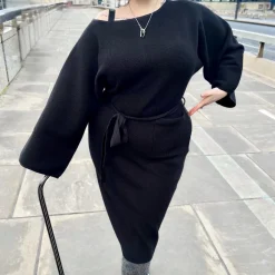 Midi Knitted Cocoon Dress - Black