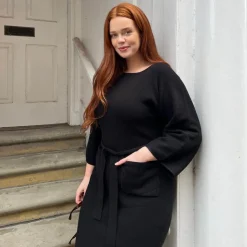 Midi Knitted Cocoon Dress - Black