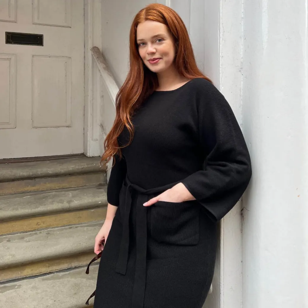 Midi Knitted Cocoon Dress - Black