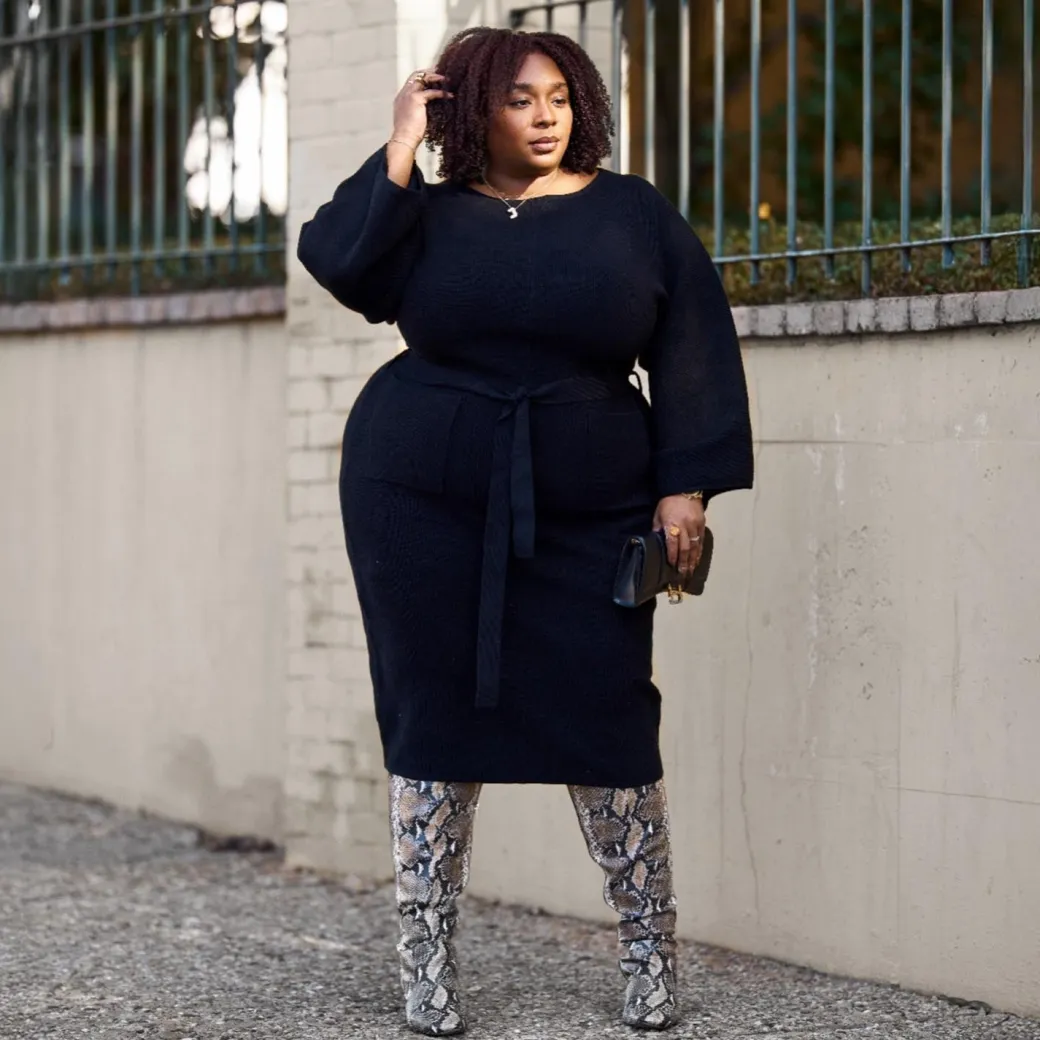 Midi Knitted Cocoon Dress - Black