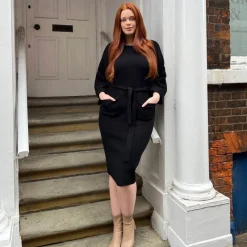Midi Knitted Cocoon Dress - Black