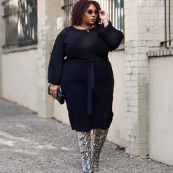 Midi Knitted Cocoon Dress - Black