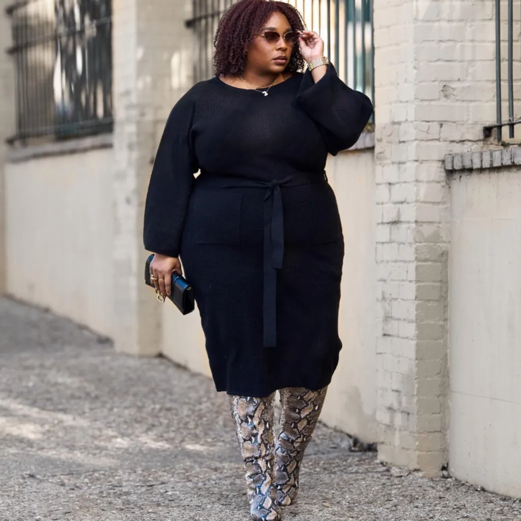 Midi Knitted Cocoon Dress - Black
