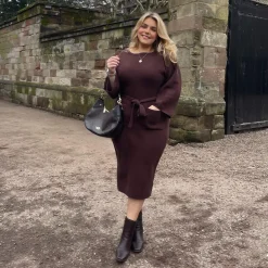 Midi Knitted Cocoon Dress - Hot Chocolate