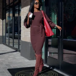 Midi Knitted Cocoon Dress - Hot Chocolate
