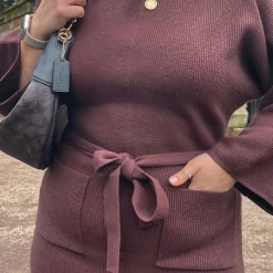Midi Knitted Cocoon Dress - Hot Chocolate