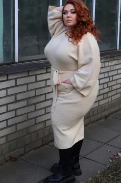 Midi Knitted Cocoon Dress - Oatmeal