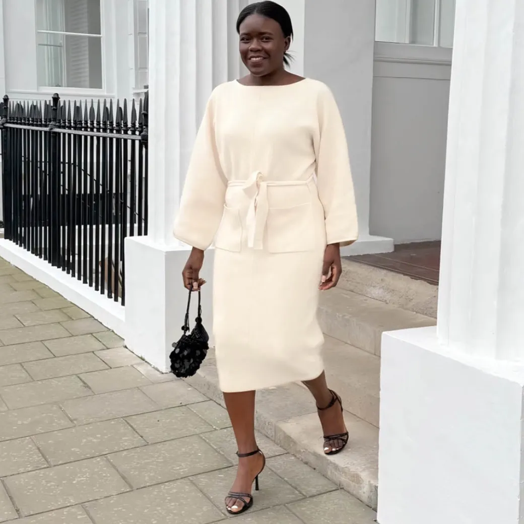 Midi Knitted Cocoon Dress - Oatmeal