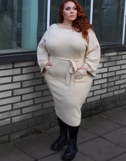 Midi Knitted Cocoon Dress - Oatmeal