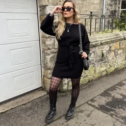 Mini Knitted Cocoon Dress - Black