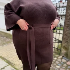 Mini Knitted Cocoon Dress - Hot Chocolate