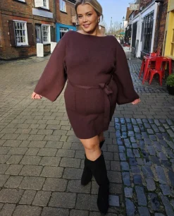 Mini Knitted Cocoon Dress - Hot Chocolate