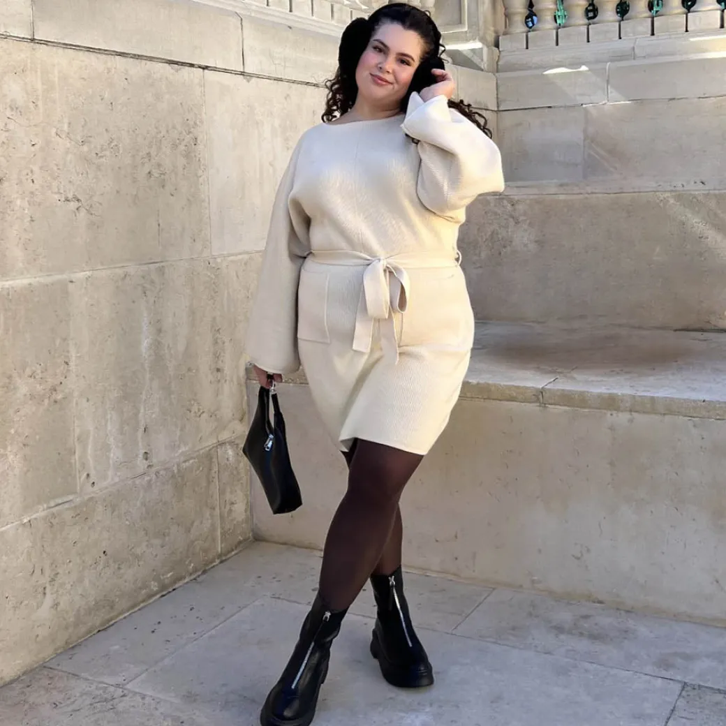 Mini Knitted Cocoon Dress - Oatmeal