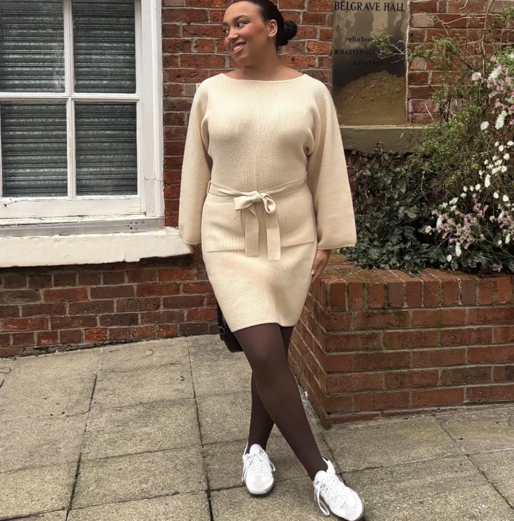 Mini Knitted Cocoon Dress - Oatmeal