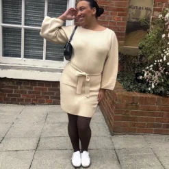 Mini Knitted Cocoon Dress - Oatmeal