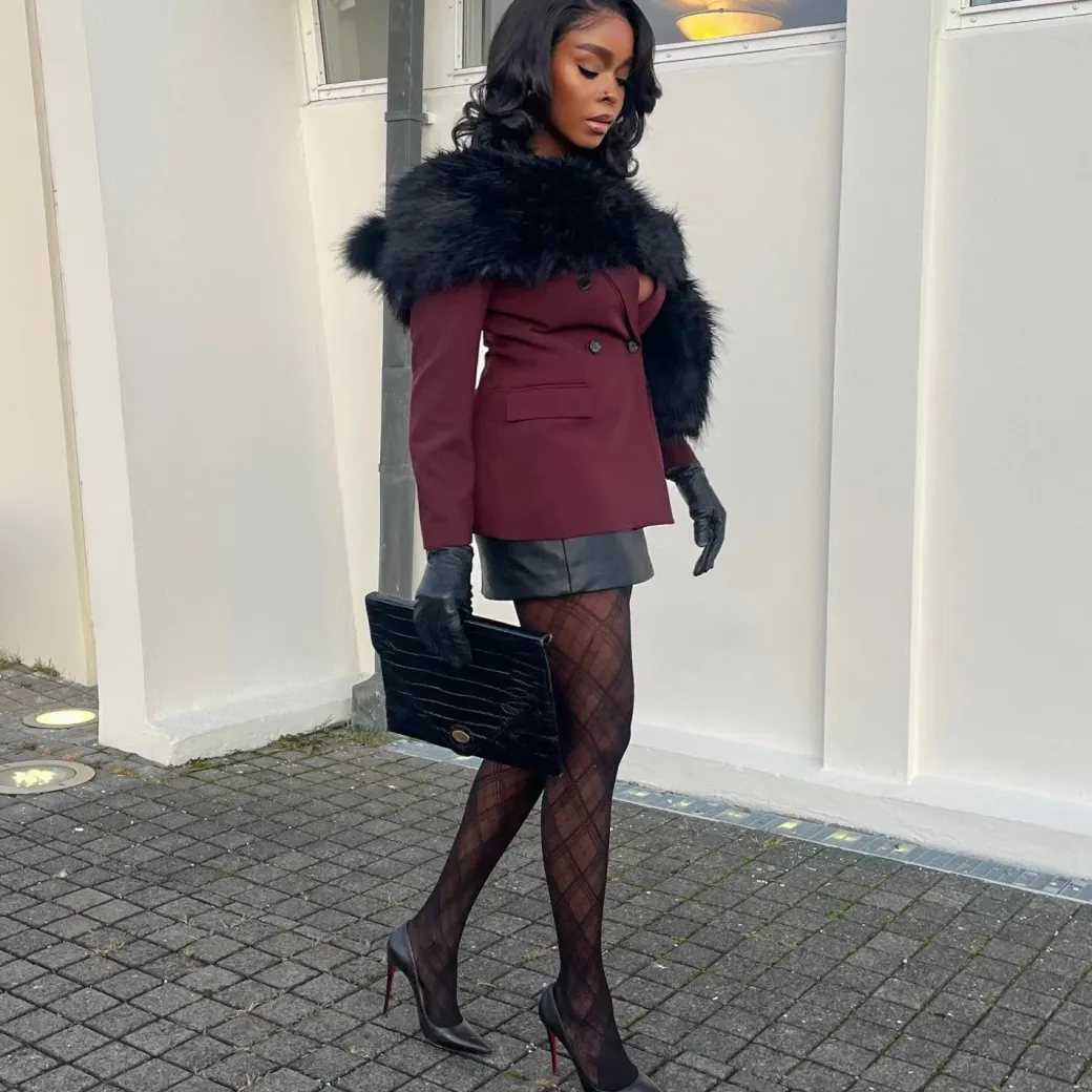 Mixed Denier Tights - Midnight Plaid