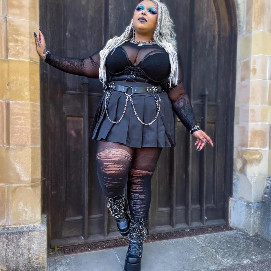 Mixed Denier Tights - Torn - Black