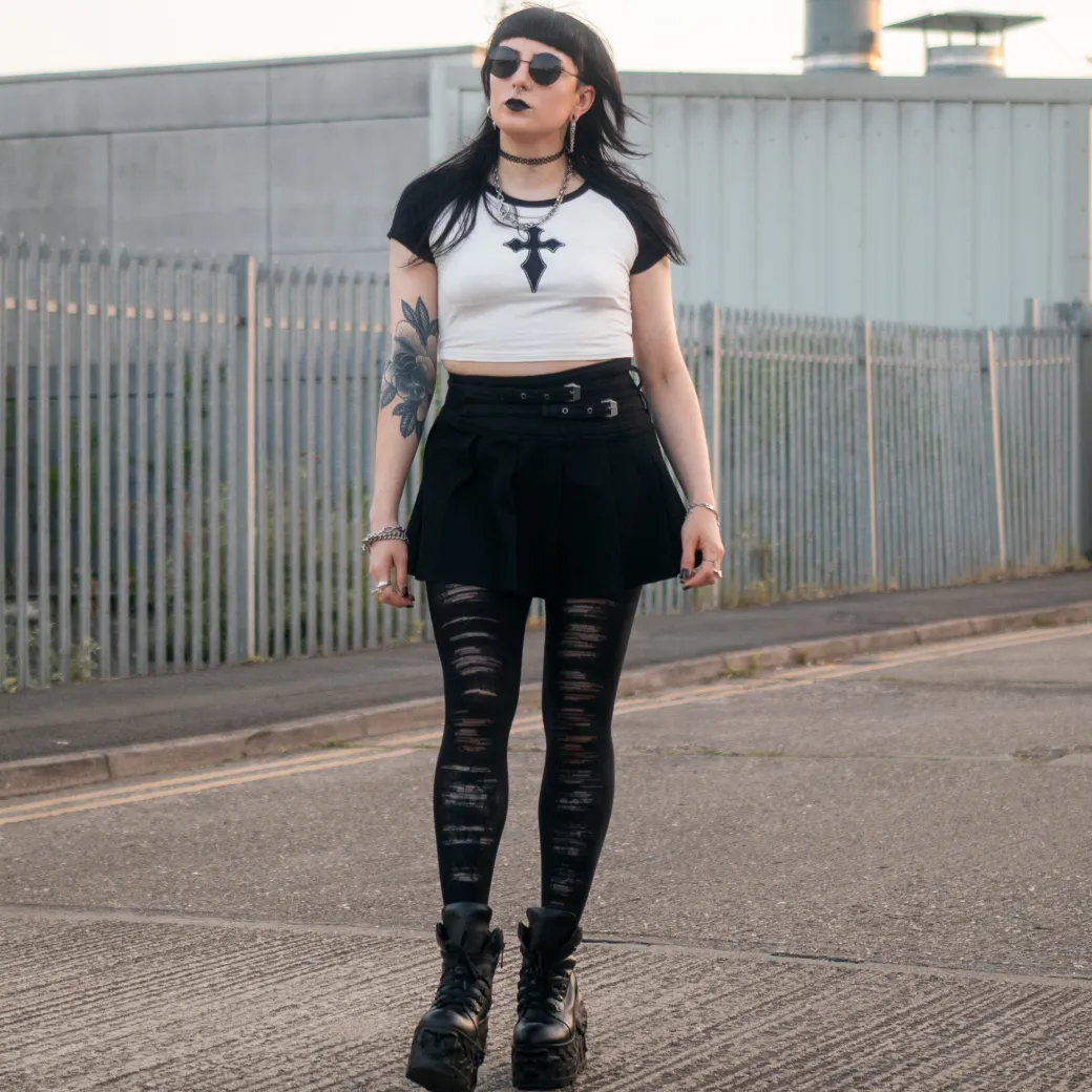 Mixed Denier Tights - Torn - Black