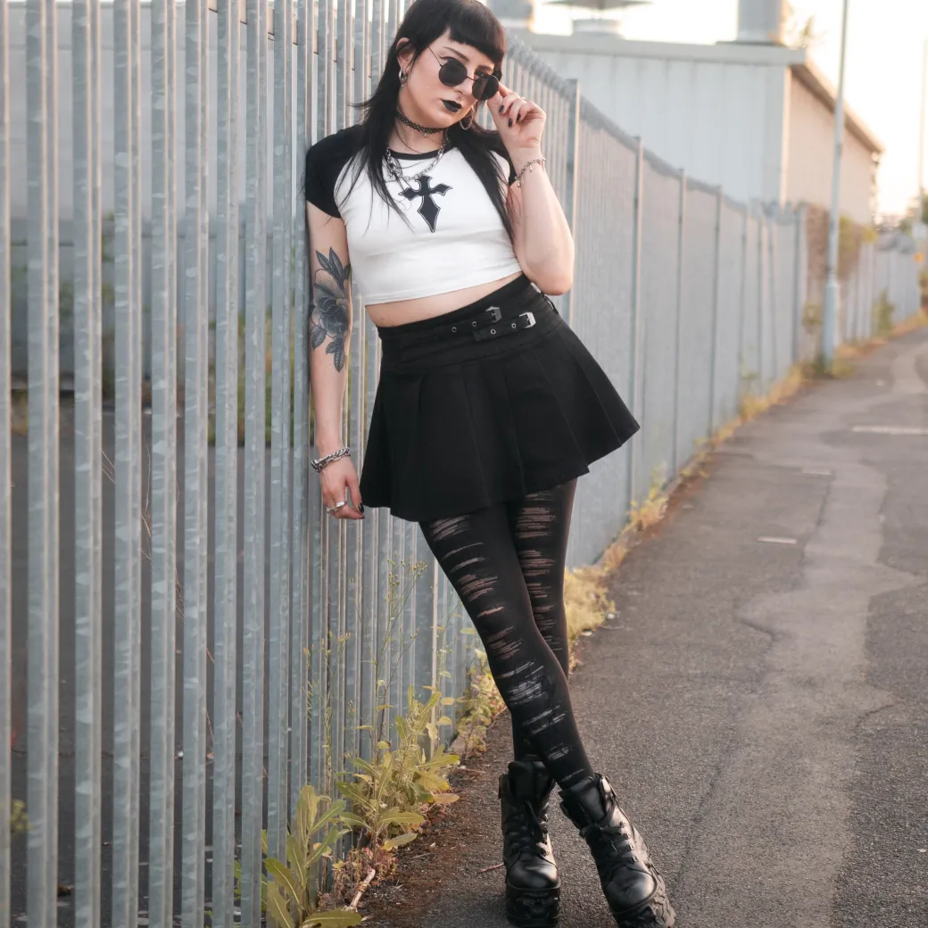 Mixed Denier Tights - Torn - Black