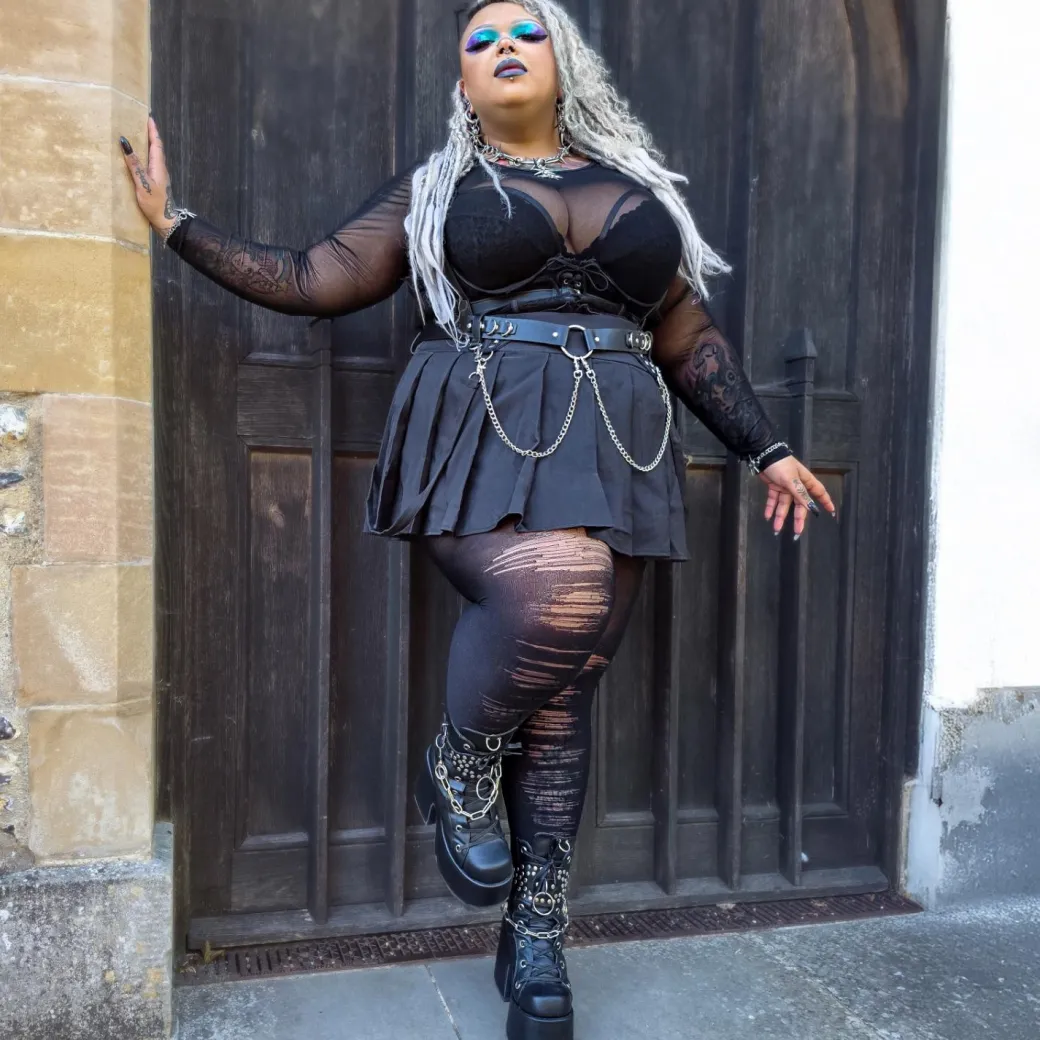 Mixed Denier Tights - Torn - Black