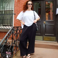 Noor Cotton Gauze Wide-Leg Trousers - Black