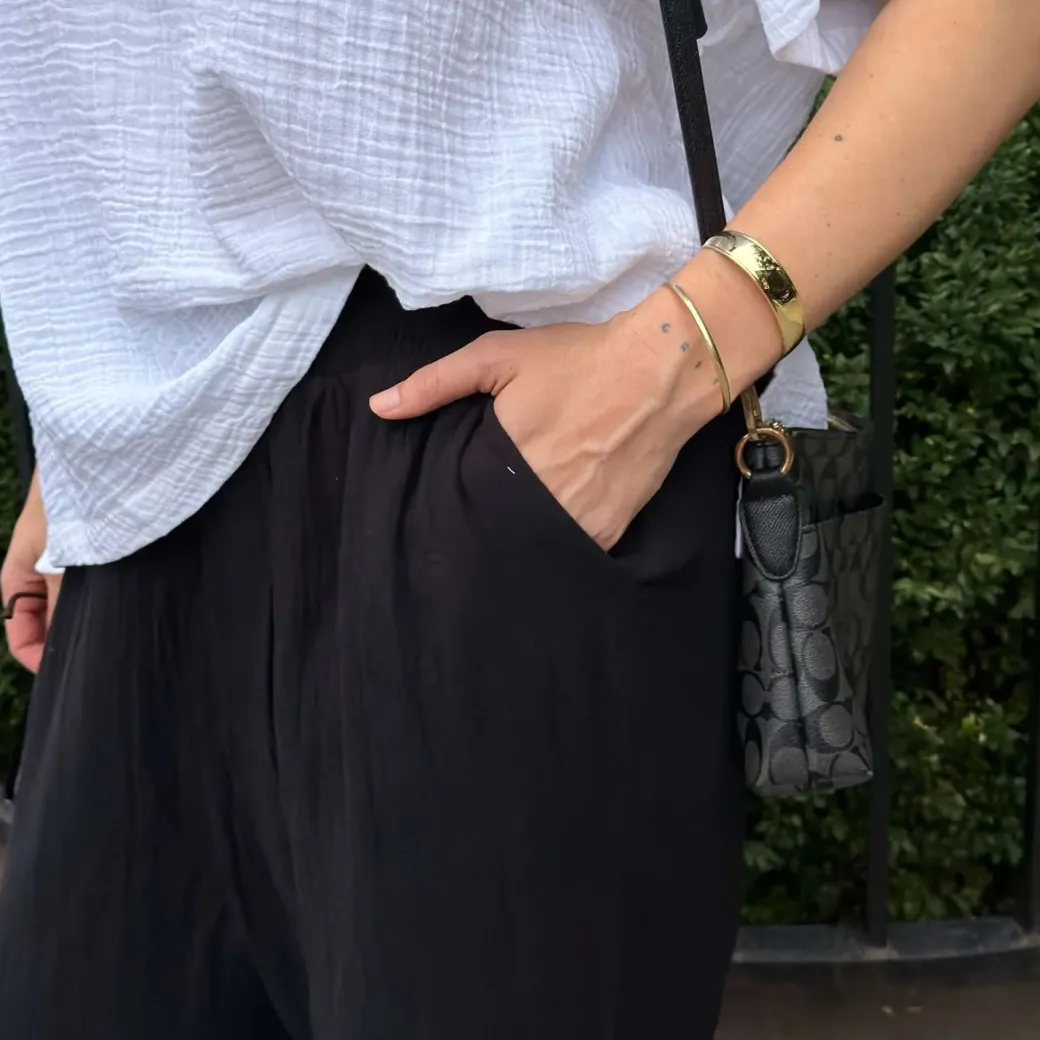 Noor Cotton Gauze Wide-Leg Trousers - Black