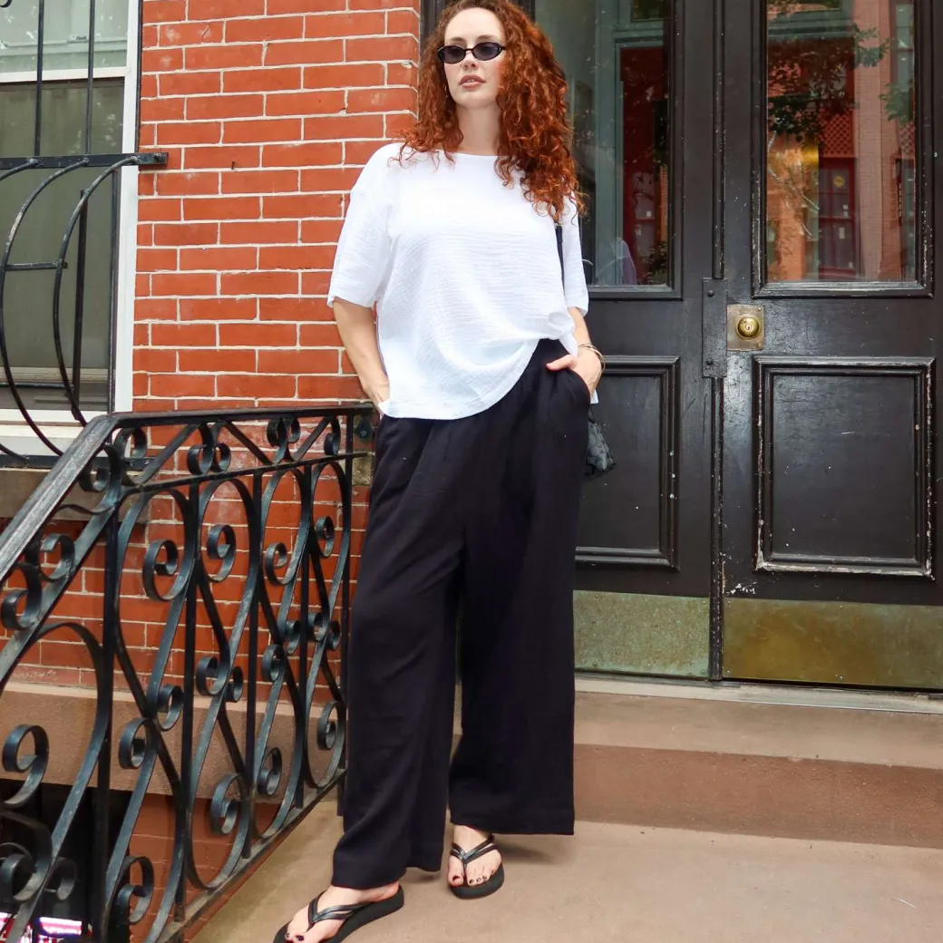 Noor Cotton Gauze Wide-Leg Trousers - Black