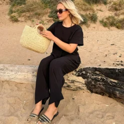 Noor Cotton Gauze Wide-Leg Trousers - Black