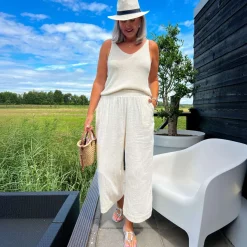 Noor Cotton Gauze Wide-Leg Trousers - Cream