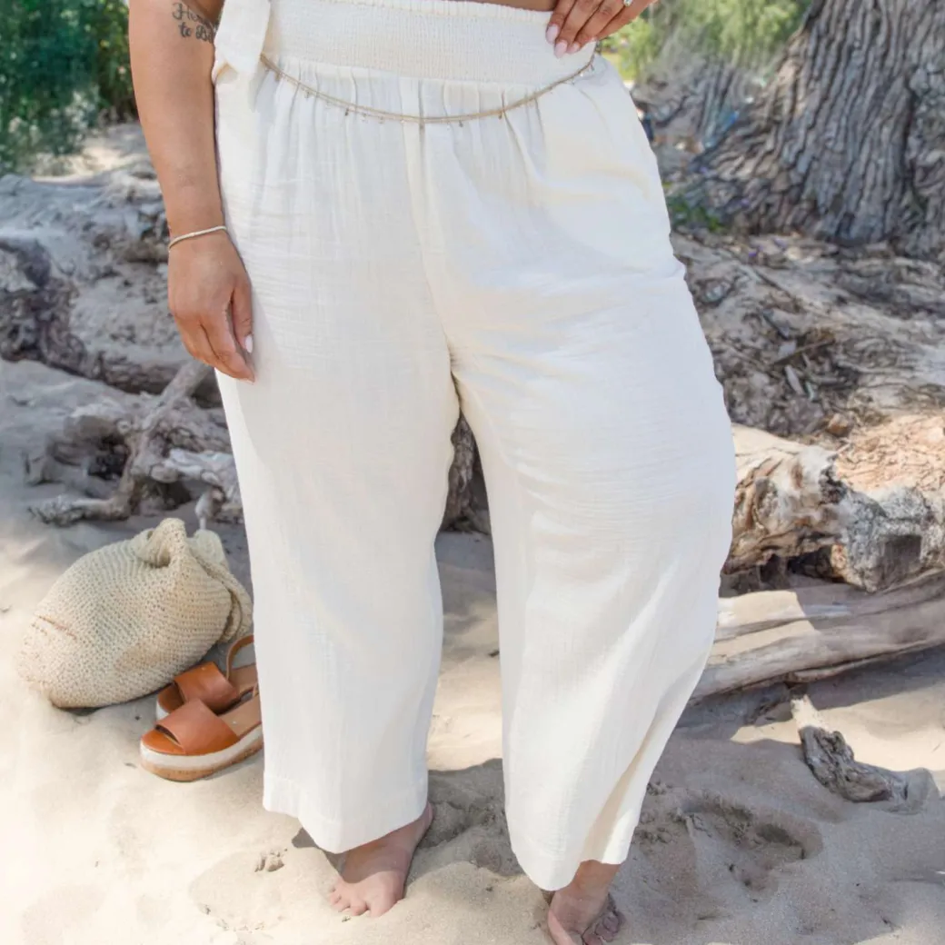 Noor Cotton Gauze Wide-Leg Trousers - Cream