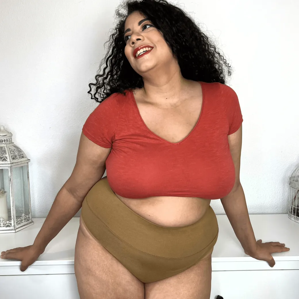 Organic Cotton Cheeky High Leg Knickers - Caramel