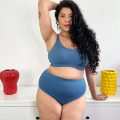 Organic Cotton Cheeky High Leg Knickers - Denim