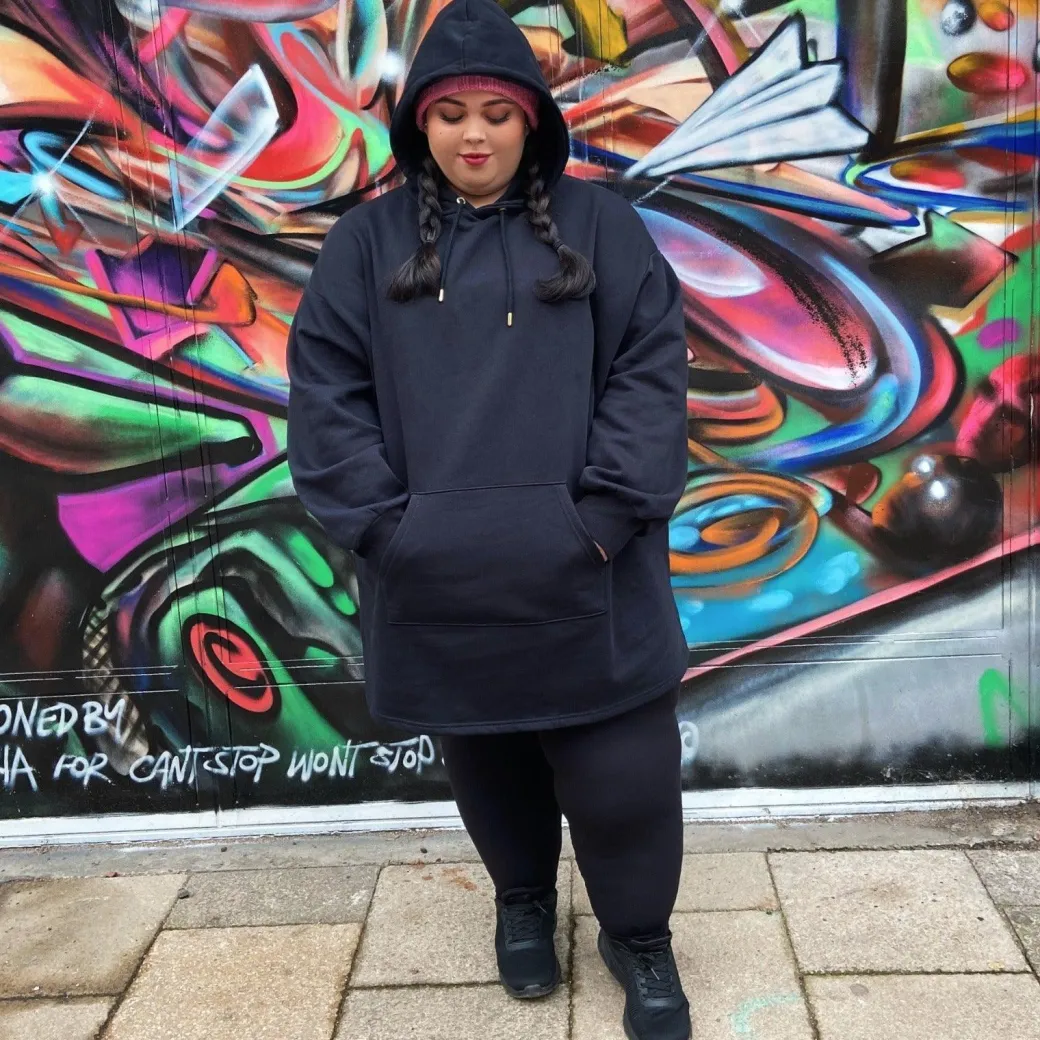Organic Cotton Longline Hoodie - Black