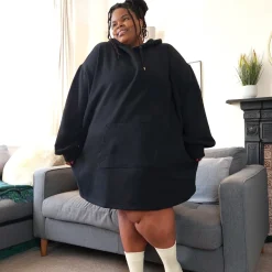 Organic Cotton Longline Hoodie - Black