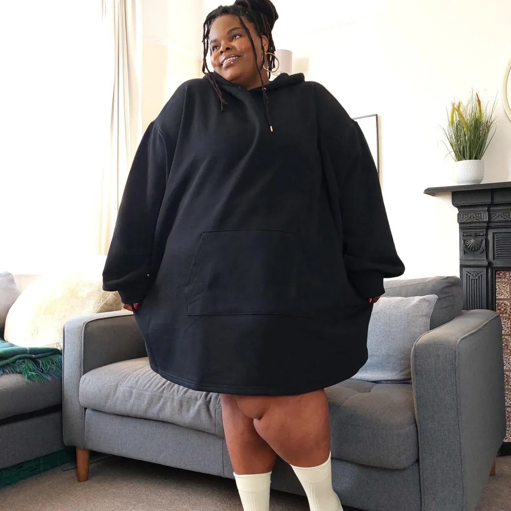 Organic Cotton Longline Hoodie - Black