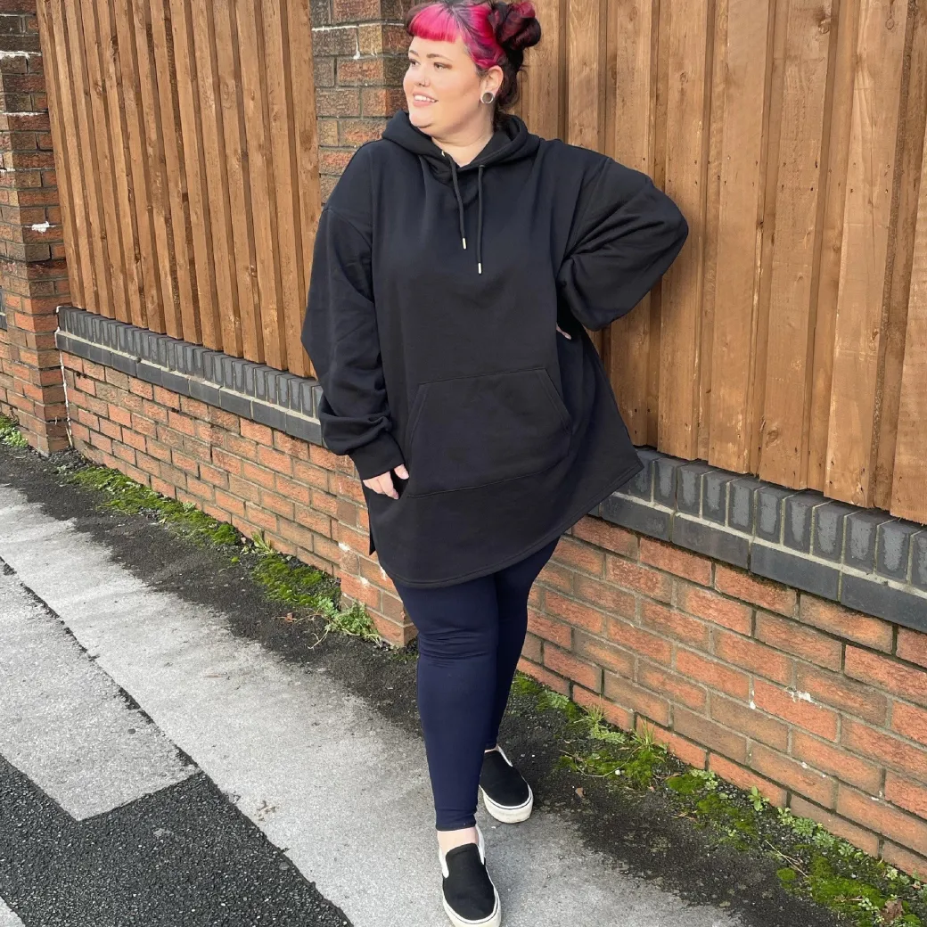 Organic Cotton Longline Hoodie - Black