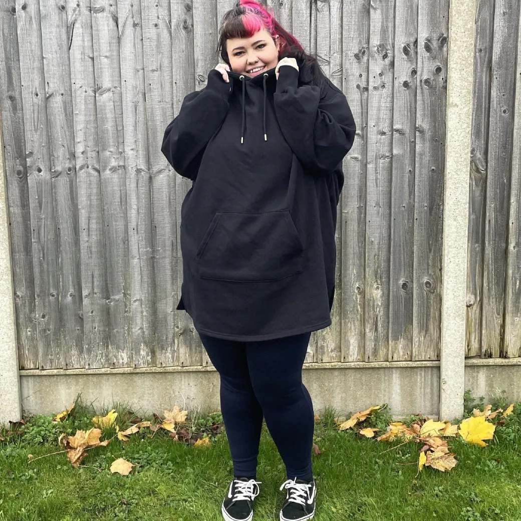 Organic Cotton Longline Hoodie - Black