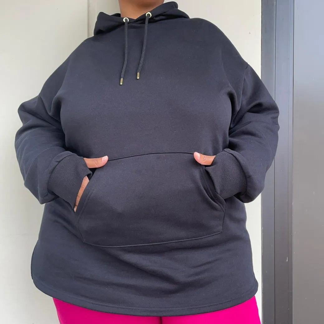 Organic Cotton Longline Hoodie - Black