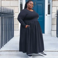 Organic Cotton Long Sleeve Maxi Dress - Black