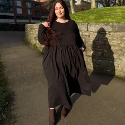 Organic Cotton Long Sleeve Maxi Dress - Black
