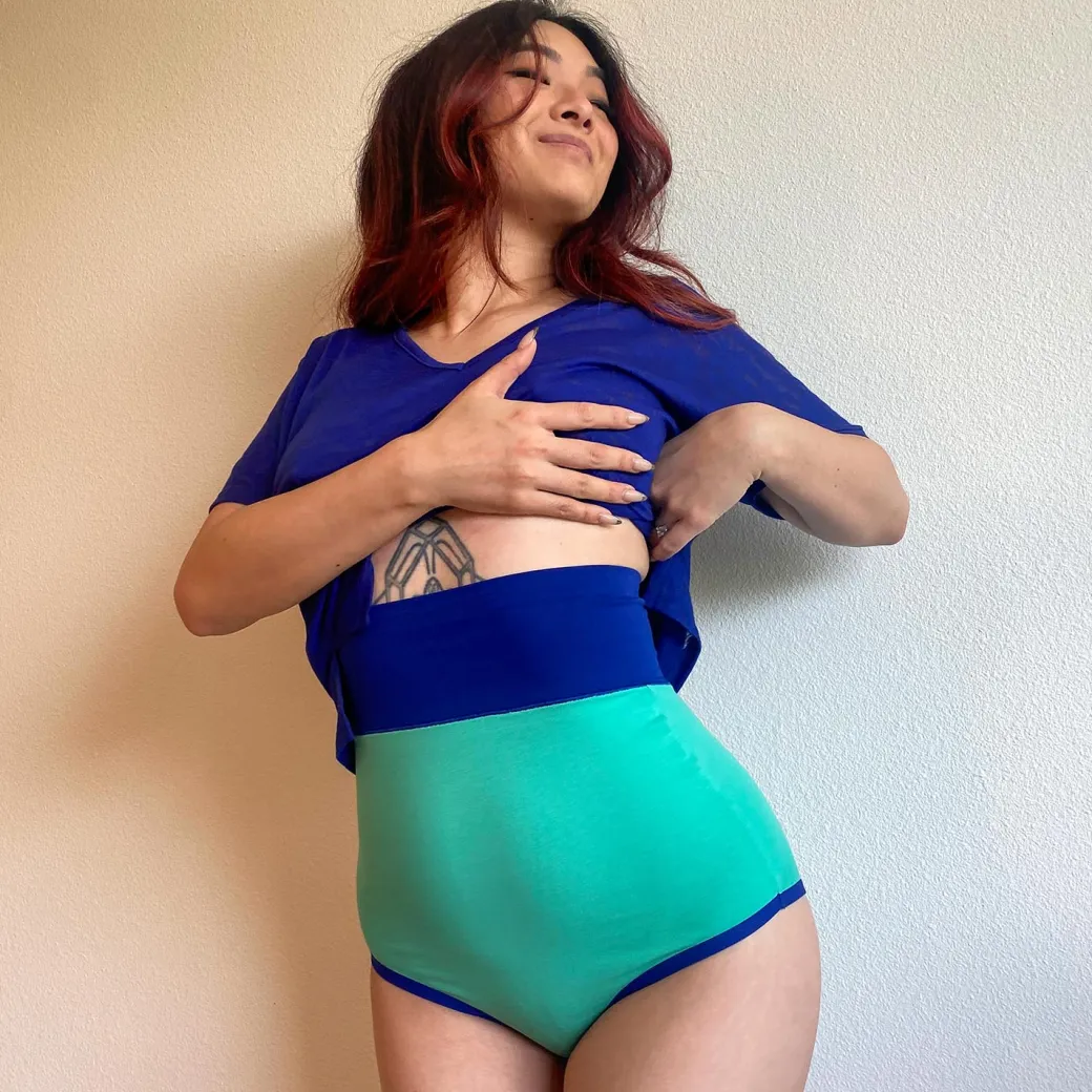 Organic Cotton Super High Waist Duo Knickers - Mint & Arabesque