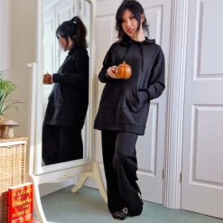 Organic Cotton Wide Leg Joggers - Black