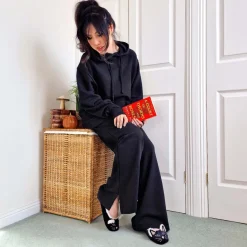 Organic Cotton Wide Leg Joggers - Black