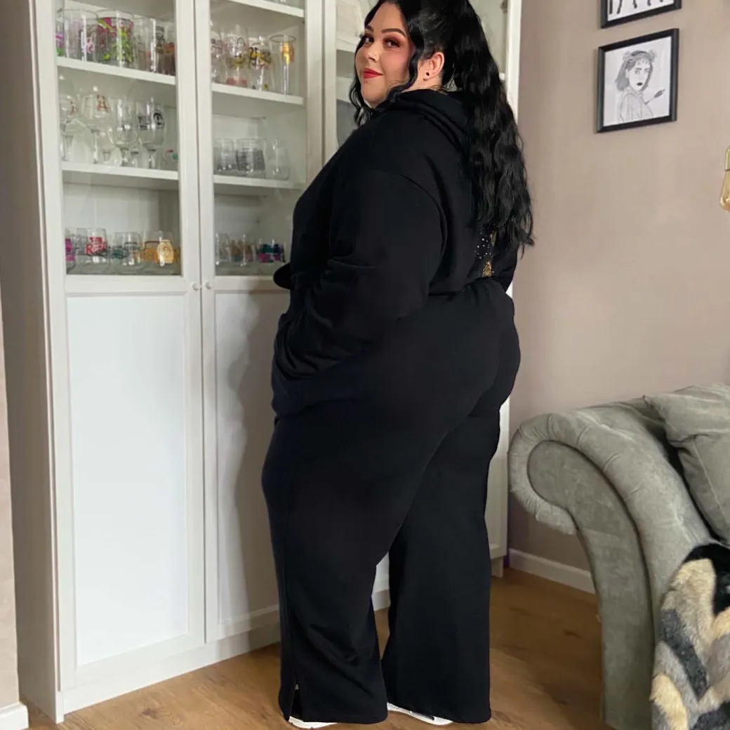 Organic Cotton Wide Leg Joggers - Black