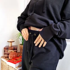Organic Cotton Wide Leg Joggers - Black