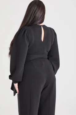 Ottoman Long Sleeve Wrap Jumpsuit - Black